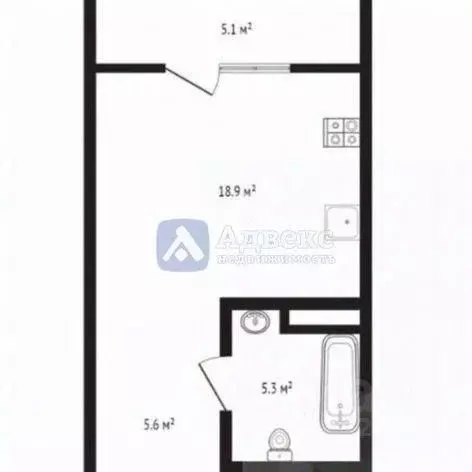 Студия Тюменская область, Тюмень ул. Евгения Войнова, 7 (36.3 м) - Фото 2