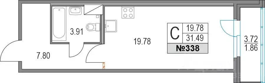 Студия Санкт-Петербург Коломяжский просп., 11 (31.4 м) - Фото 0