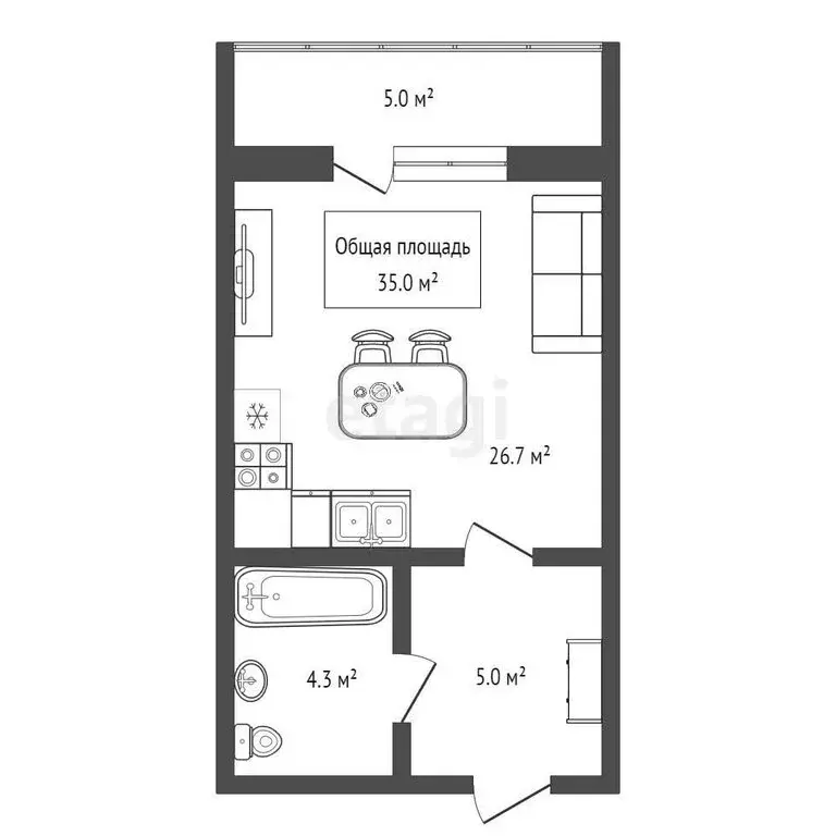 Квартира-студия: Новосибирск, Кавалерийская улица, 3/1 (35 м) - Фото 1