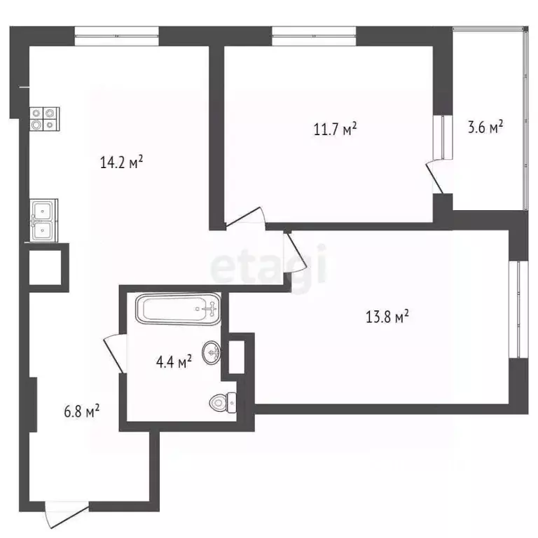 2-к кв. Тюменская область, Тюмень Интернациональная ул., 197Б (54.4 м) - Фото 1