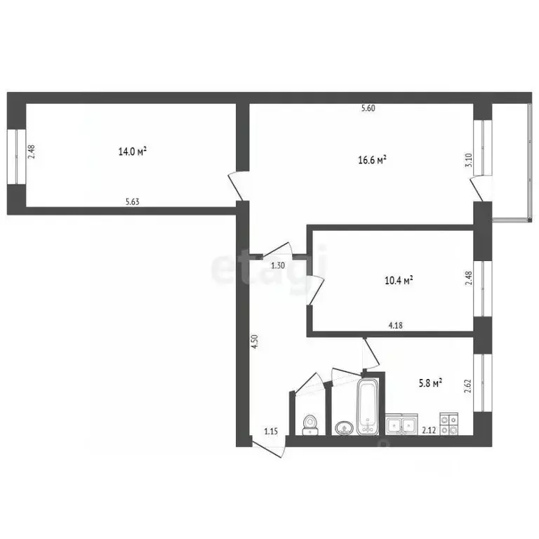 3-к кв. Тюменская область, Тюмень ул. Фурманова, 4 (59.0 м) - Фото 2