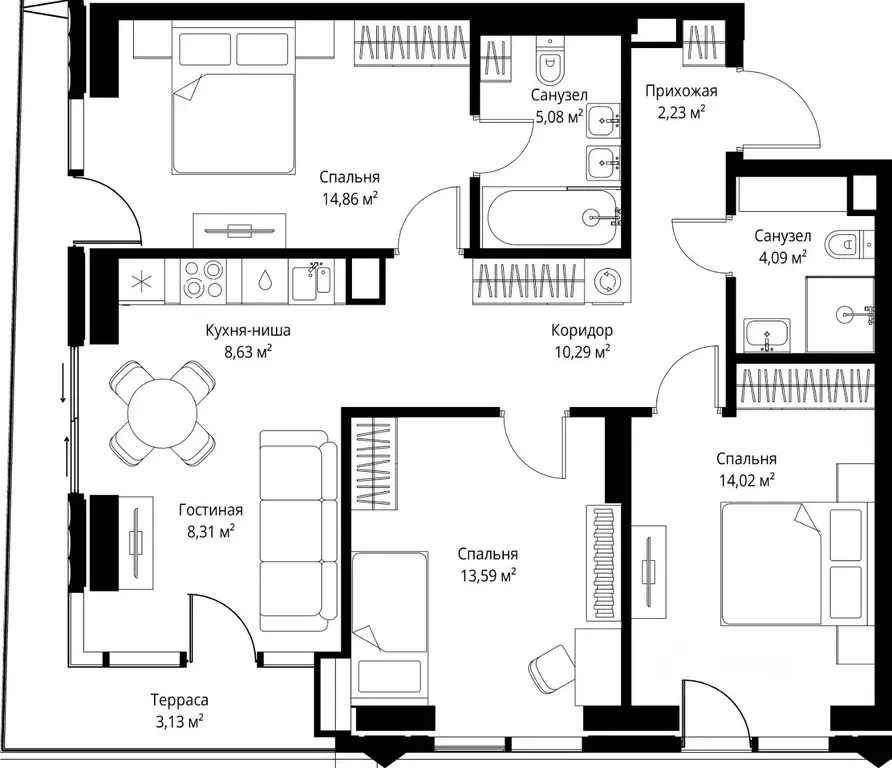3-к кв. Москва Джойс жилой комплекс (84.23 м) - Фото 1