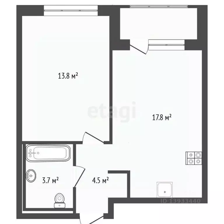 1-к кв. Тюменская область, Тюмень ул. Газовиков, 73к1 (39.8 м) - Фото 2