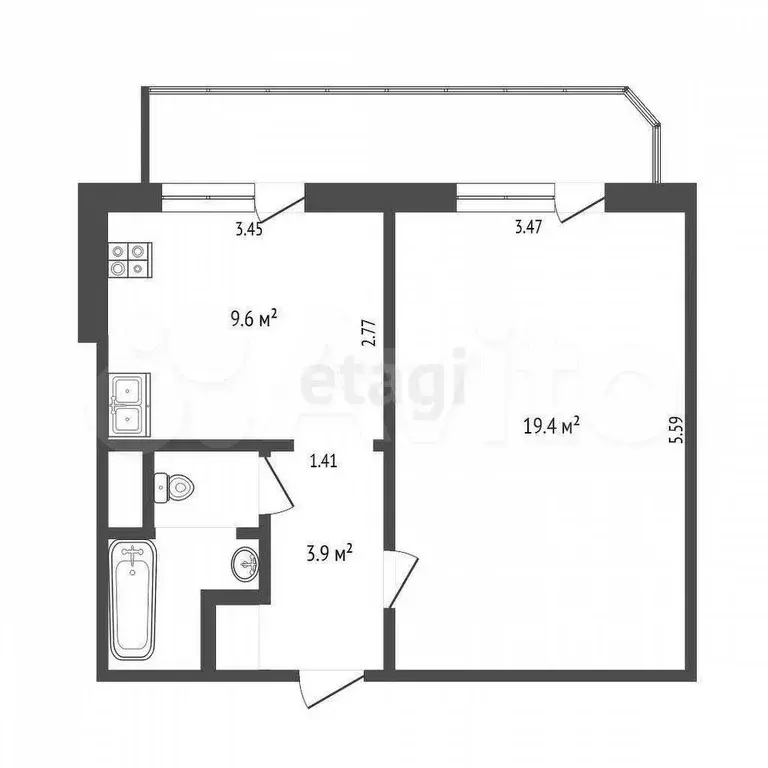 1-к. квартира, 37,8 м, 7/10 эт. - Фото 0