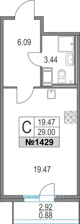 Студия Санкт-Петербург Богатырский просп., 2А (29.0 м) - Фото 0