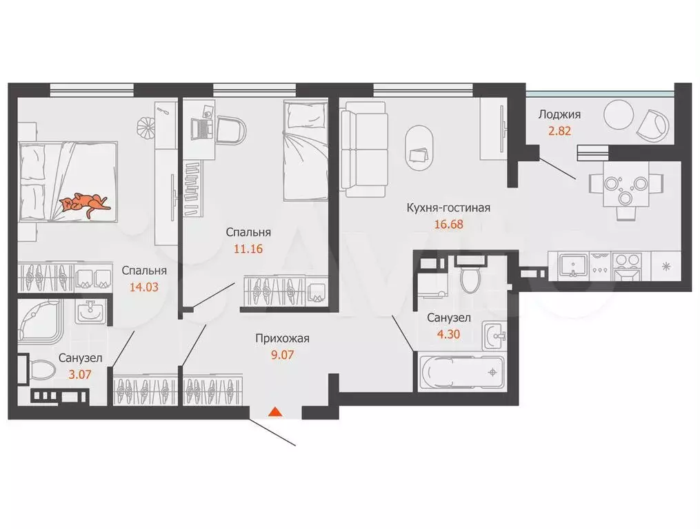 2-к. квартира, 60 м, 4/8 эт. - Фото 0