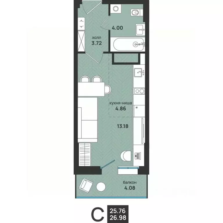 Студия Архангельская область, Архангельск ул. Свободы, 16 (26.98 м) - Фото 2