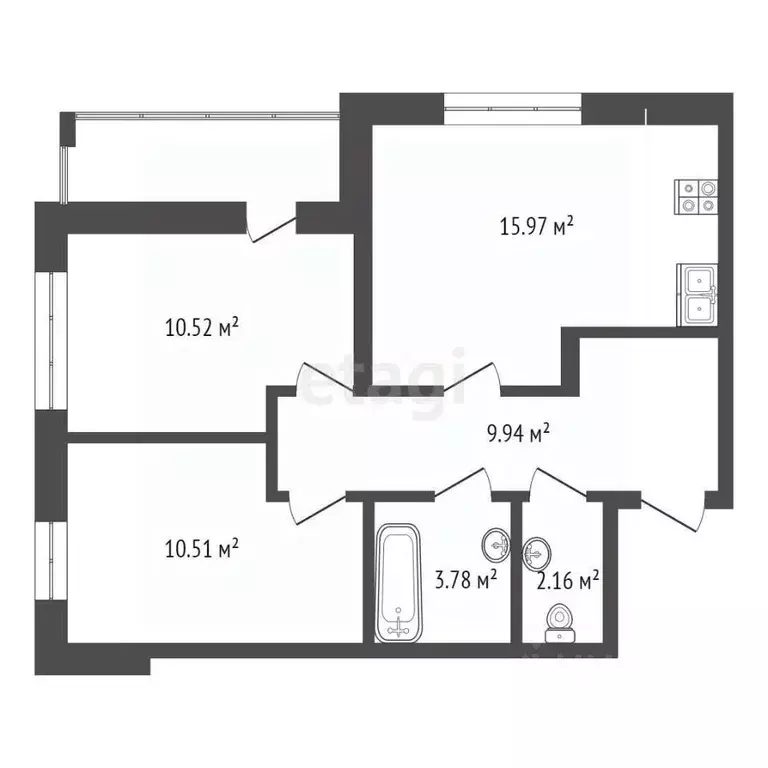 2-к кв. Тюменская область, Тюмень ул. Игоря Комиссарова, 24 (52.9 м) - Фото 2