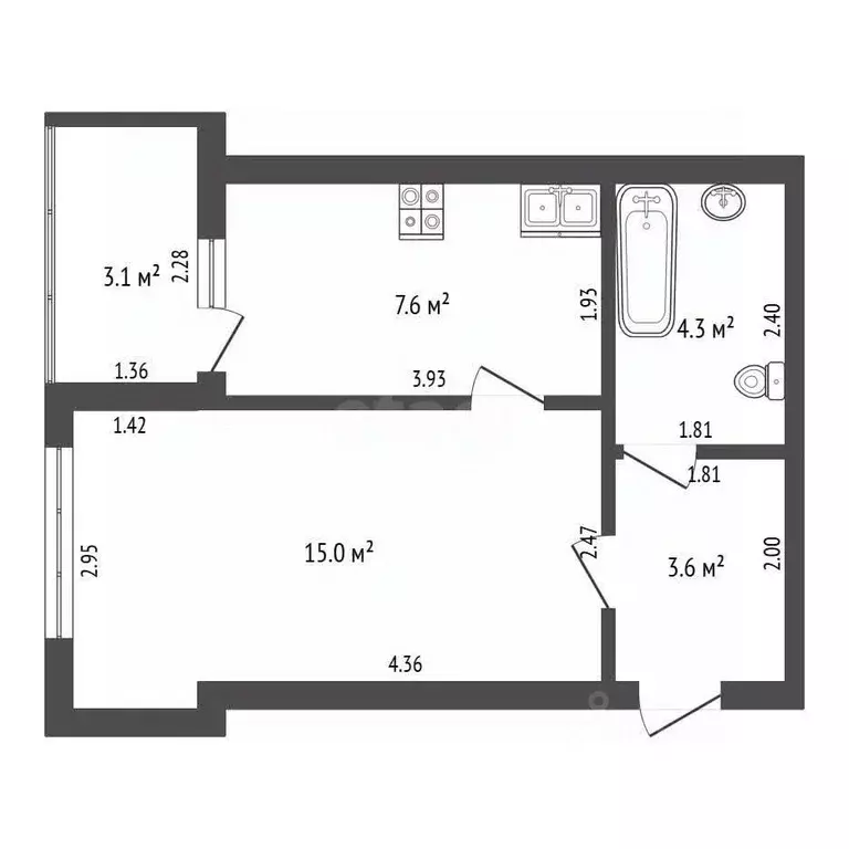 1-к кв. Севастополь ул. Комбрига Потапова, 18 (31.0 м) - Фото 2