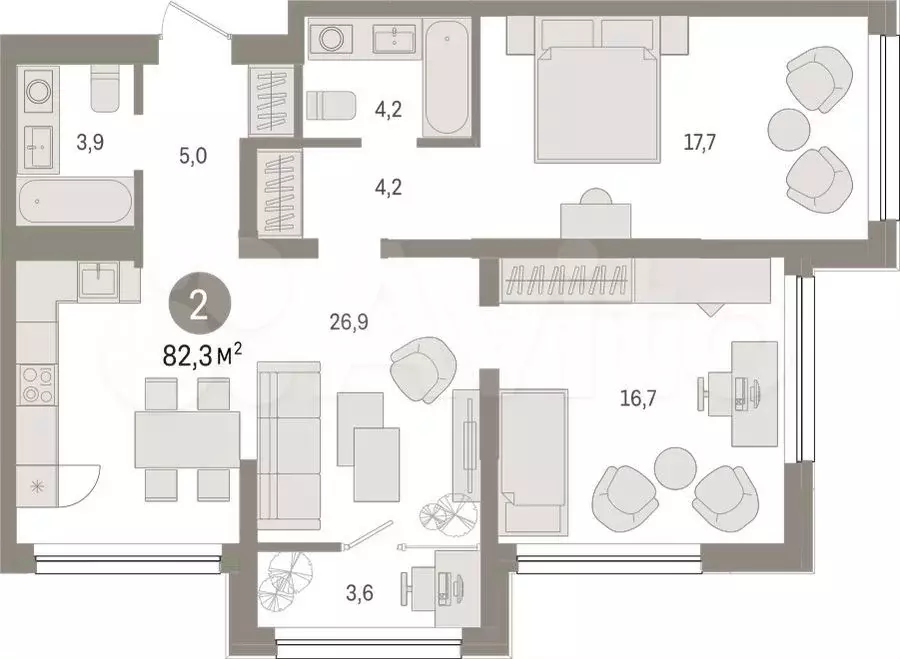 2-к. квартира, 82,3 м, 7/9 эт. - Фото 1