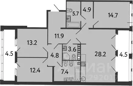 3-к кв. Санкт-Петербург Миргородская ул., 10 (106.8 м) - Фото 0