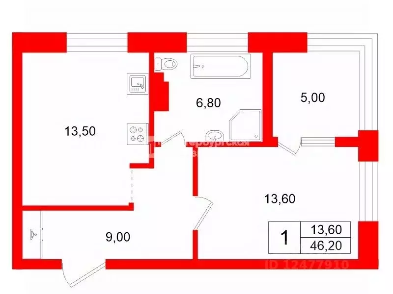 1-к кв. Санкт-Петербург Манчестерская ул., 5к1 (46.2 м) - Фото 2