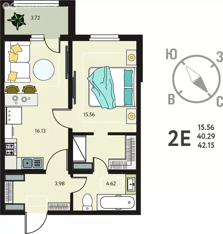 1-комнатная квартира: Курск, улица Энгельса, 115/6 (42.15 м) - Фото 1