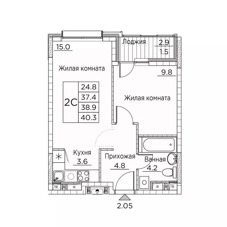 2-к кв. Приморский край, Владивосток ул. Расула Гамзатова, 7к2 (40.3 ... - Фото 1