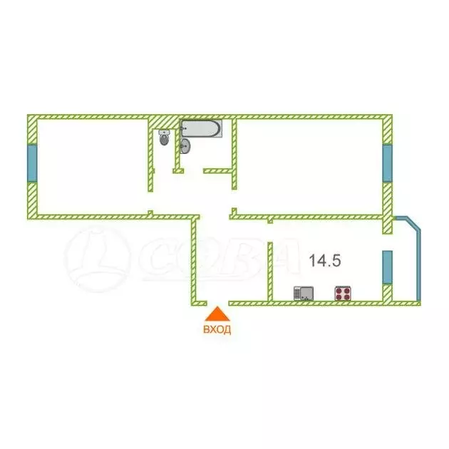 2-комнатная квартира: Тюмень, улица Александра Митинского, 4 (67 м) - Фото 2