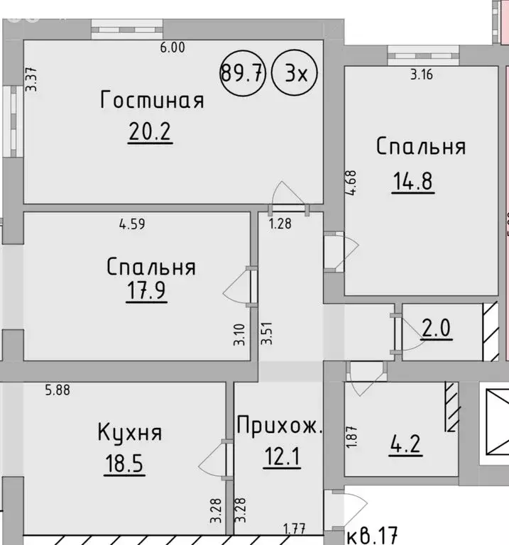 3-комнатная квартира: Черкесск, Октябрьская улица, 325Б (89.7 м) - Фото 0