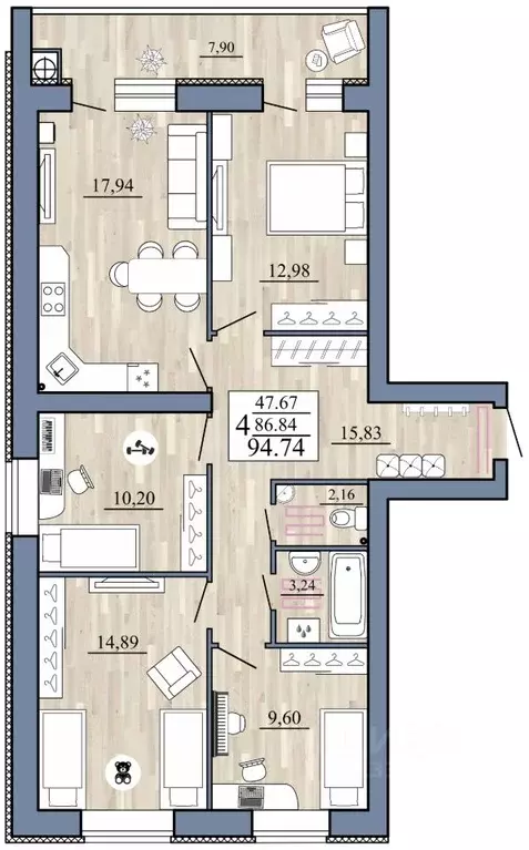 4-к кв. Рязанская область, Рыбное  (94.74 м) - Фото 1