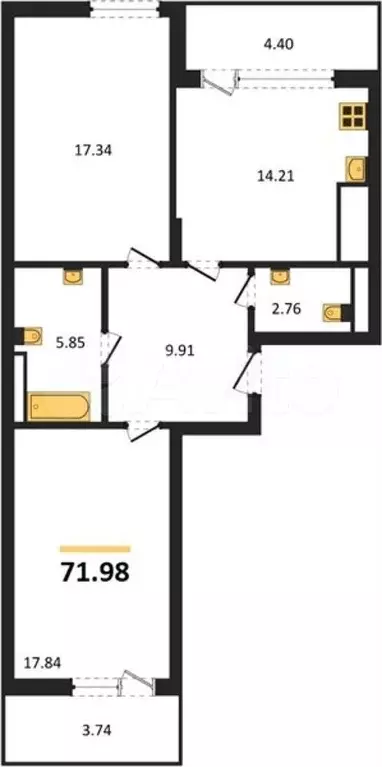 2-к. квартира, 72 м, 1/7 эт. - Фото 0