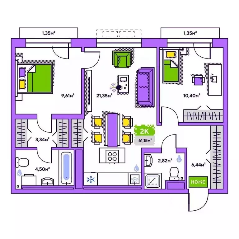 2-к кв. Тюменская область, Тюмень Полевая ул., 93к1 (61.15 м) - Фото 1