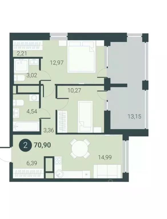 2-к кв. Тюменская область, Тюмень ул. Ивана Чистякова, 5 (70.9 м) - Фото 2
