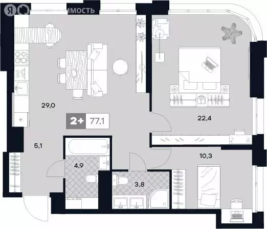 2-комнатная квартира: Москва, Лодочная улица, 27к2 (77.1 м) - Фото 0