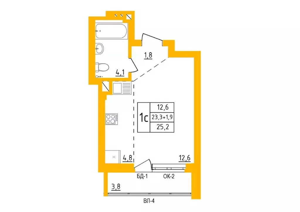Студия Башкортостан, Уфа Инорс-4Б мкр, Акварель жилой комплекс (24.8 ... - Фото 1