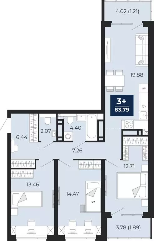 3-комнатная квартира: Тюмень, Арктическая улица, 16 (88.49 м) - Фото 1