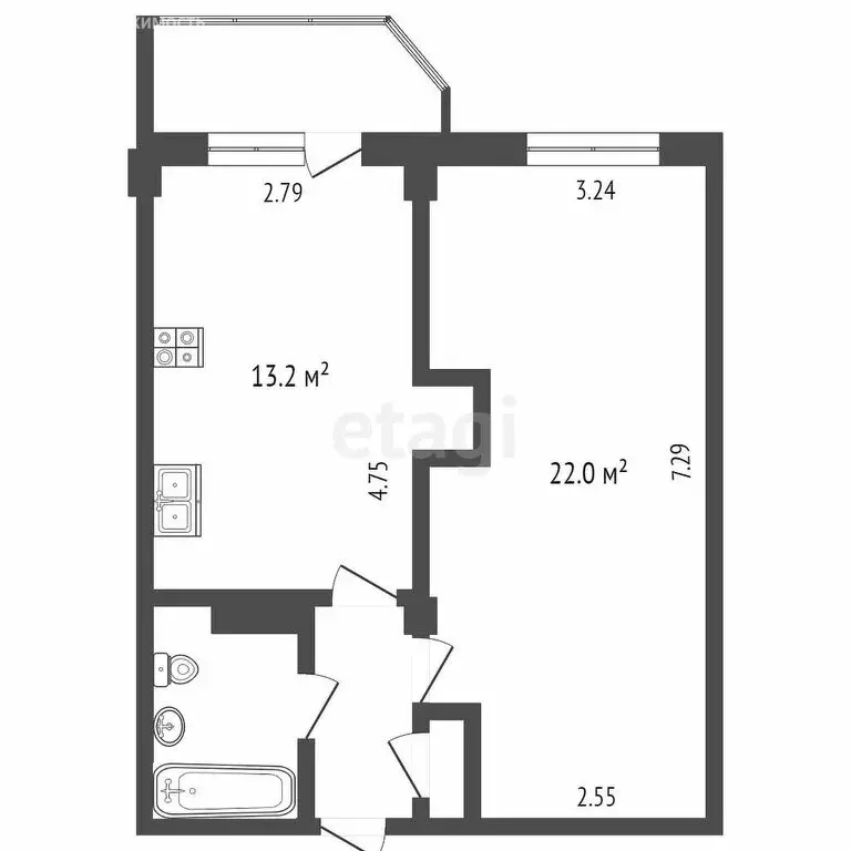 1-комнатная квартира: Омск, бульвар Архитекторов, 13 (45.7 м) - Фото 1