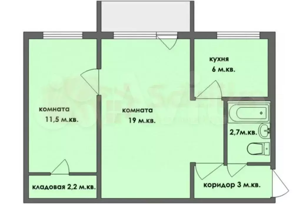 2-к. квартира, 44,3 м, 3/5 эт. - Фото 0