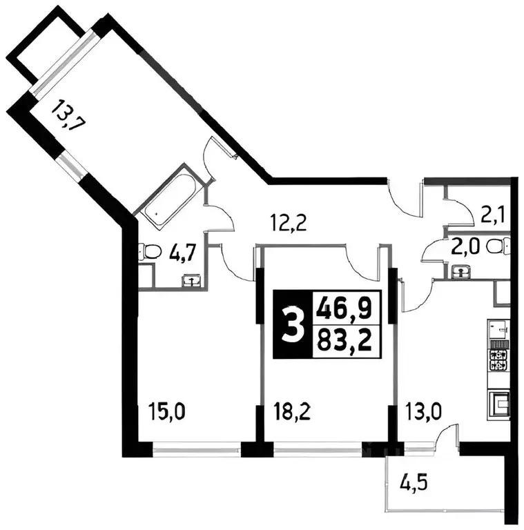 3-к кв. Московская область, Одинцово ул. Сколковская, 1Г (82.9 м) - Фото 1