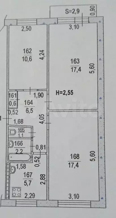 3-к. квартира, 62 м, 2/5 эт. - Фото 0