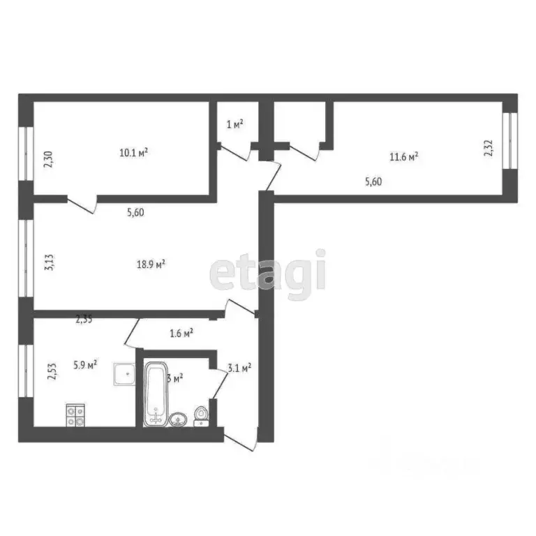 3-к кв. Брянская область, Брянск ул. Афанасьева, 16 (56.6 м) - Фото 2