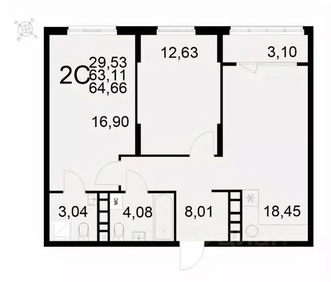 2-к кв. Рязанская область, Рязань ул. Бирюзова (64.66 м) - Фото 1