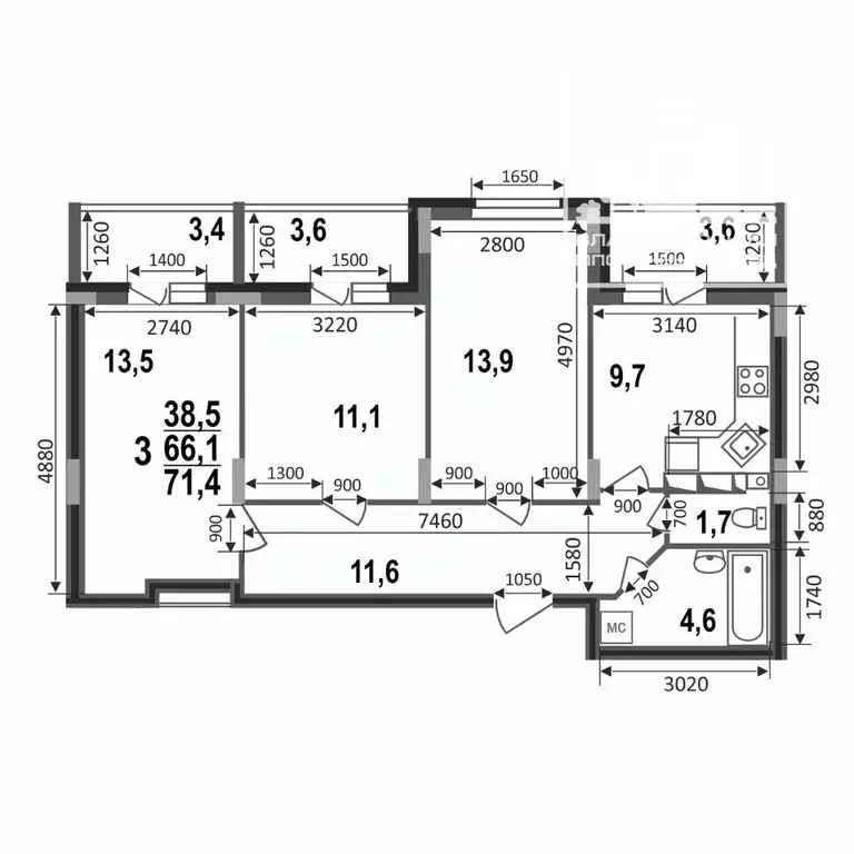 3-к кв. Владимирская область, Владимир бул. Сталинградский, 7 (71.4 м) - Фото 1