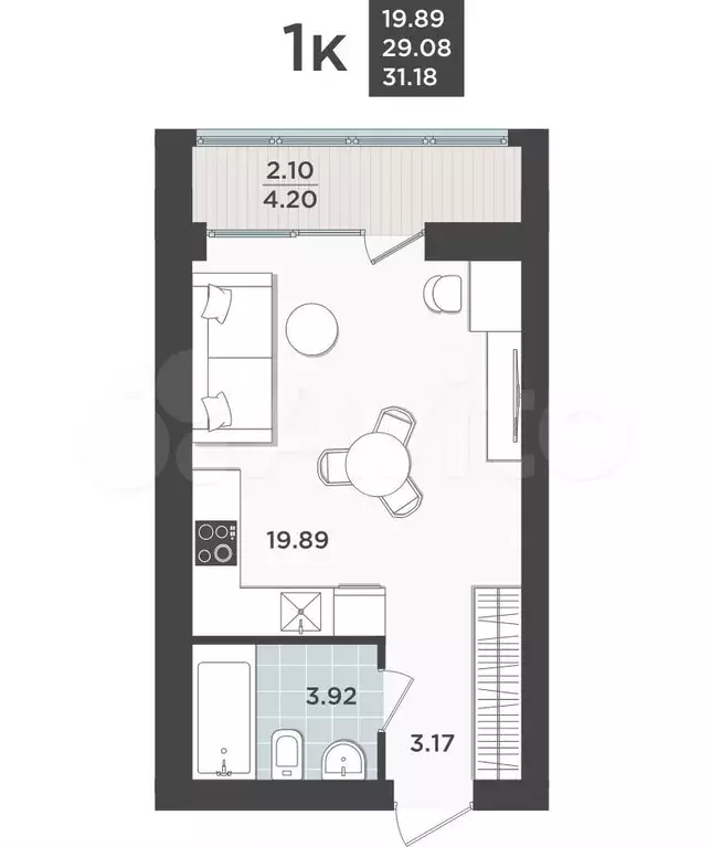 квартира-студия, 29,1 м, 8/9 эт. - Фото 0