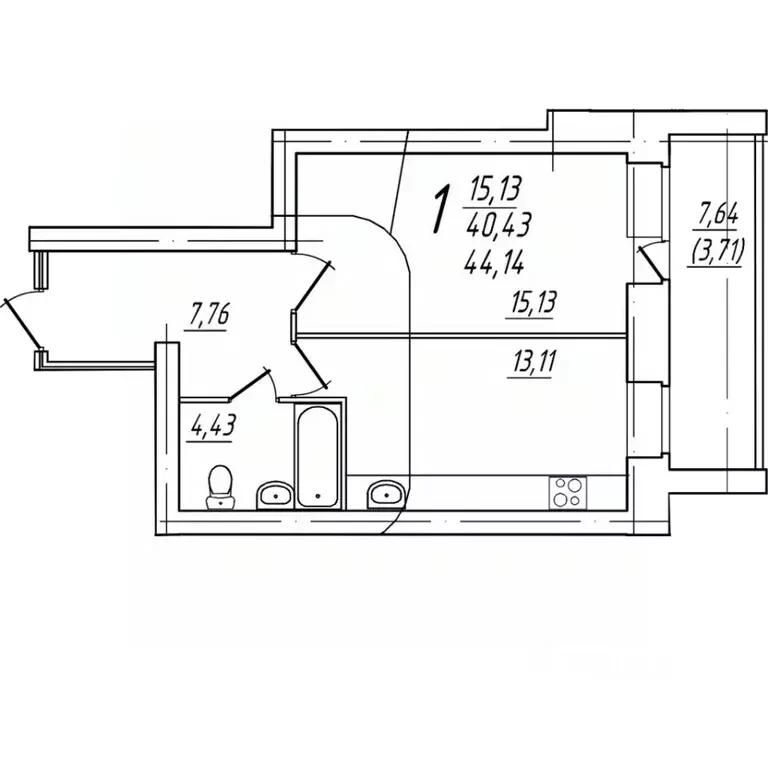 1-к кв. Вологодская область, Череповец Комсомольская ул., 15 (40.53 м) - Фото 1