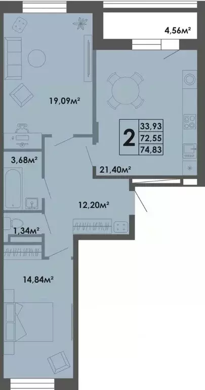 2-к кв. Саха (Якутия), Якутск ул. Богатырева, 9 (74.83 м) - Фото 1