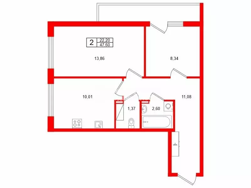 2-комнатная квартира: Кудрово, проспект Строителей, 16 (47.6 м) - Фото 0