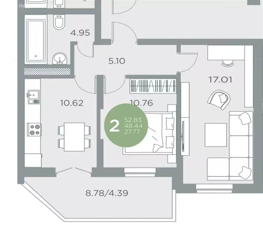 2-комнатная квартира: Краснодар, Командорская улица, 15/1 (52.83 м) - Фото 0
