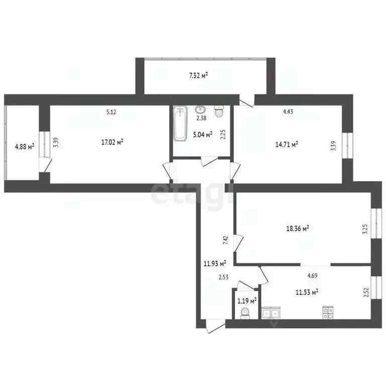 3-к кв. Тюменская область, Тюмень Мало-Загородная ул., 19 (80.6 м) - Фото 2