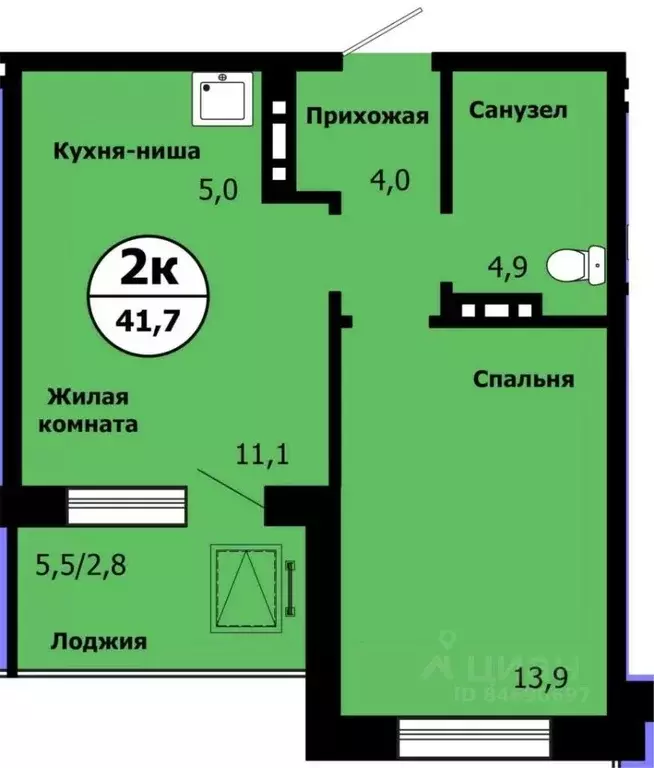 2-к кв. Красноярский край, Красноярск ул. Лесников, 51 (41.0 м) - Фото 0