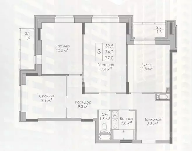 3-к кв. Липецкая область, Липецк ул. Тельмана, 120 (77.0 м) - Фото 1