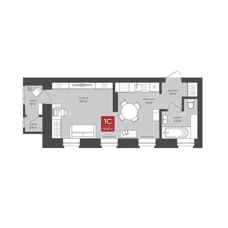 Квартира-студия: Новосибирск, Промышленная улица, 7 (30.62 м) - Фото 1