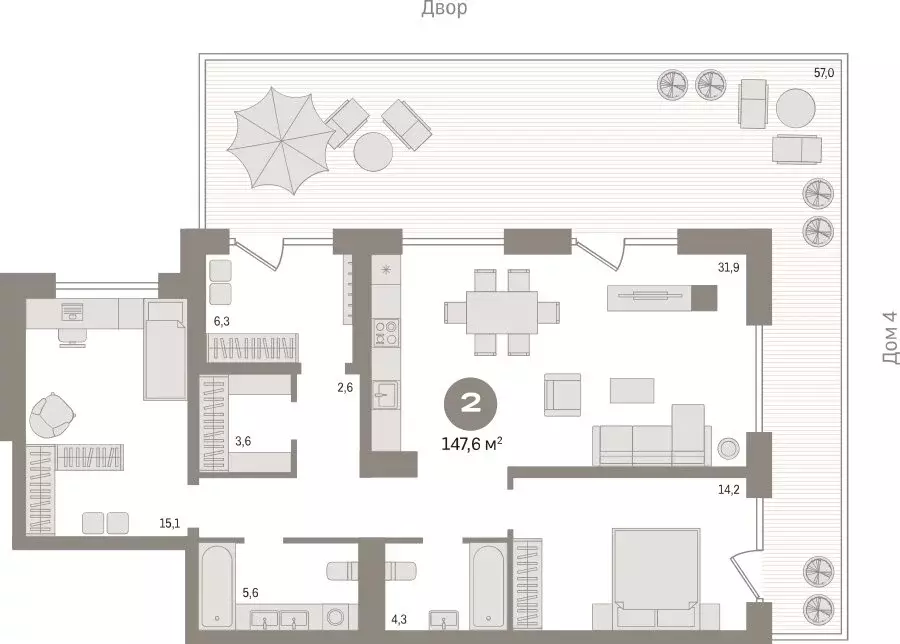 2-комнатная квартира: Новосибирск, улица Декабристов, 107/9 (147.61 м) - Фото 1