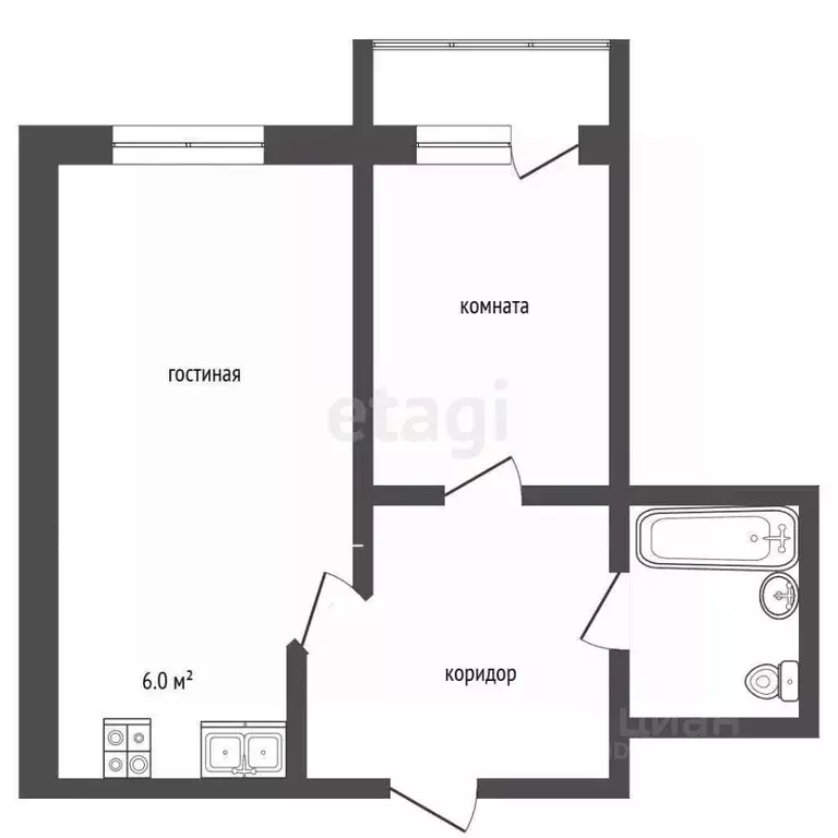1-к кв. Алтайский край, Новоалтайск Высоковольтная ул., 6 (44.2 м) - Фото 2