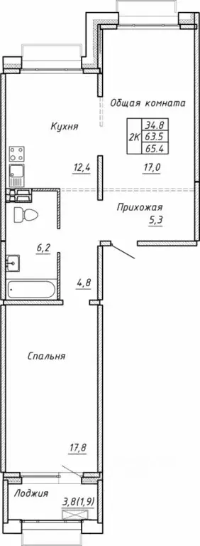 Свободной планировки кв. Новосибирская область, Новосибирск  (65.4 м) - Фото 0