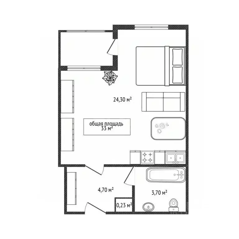 Студия Новосибирская область, Новосибирск Тульская ул., 80 (33.0 м) - Фото 2