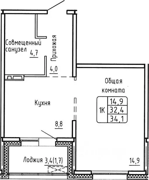 1-к кв. Новосибирская область, Новосибирск  (32.4 м) - Фото 0