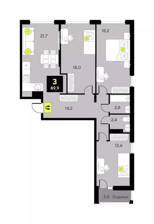 3-комнатная квартира: Тюмень, улица Разведчика Кузнецова, 9 (89.9 м) - Фото 1