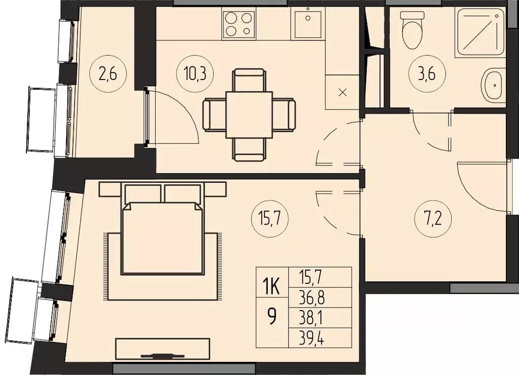 1-к кв. Московская область, Пушкино ул. Тургенева, 15Б (38.1 м) - Фото 0